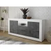 Buffet 2 portes battantes et 2 tiroirs URBINO blanc laqué et oxyde