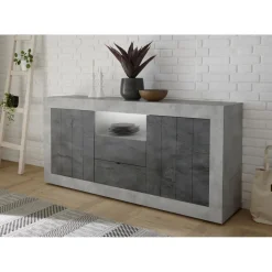 Buffet 2 portes battantes et 2 tiroirs URBINO cement et oxyde
