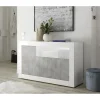 Buffet 3 portes battantes URBINO blanc laqué et cement