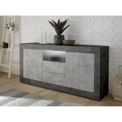 Buffet 2 portes battantes et 2 tiroirs URBINO oxyde et cement