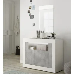 Buffet 2 portes battantes URBINO blanc laqué et cement
