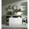 Buffet 3 portes blanc lacqué brillant chene Cadiz