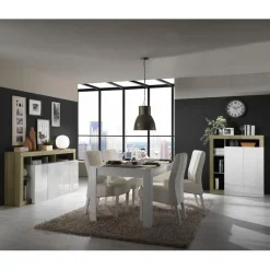 Buffet 4 portes blanc lacqué brillant chene Cadiz