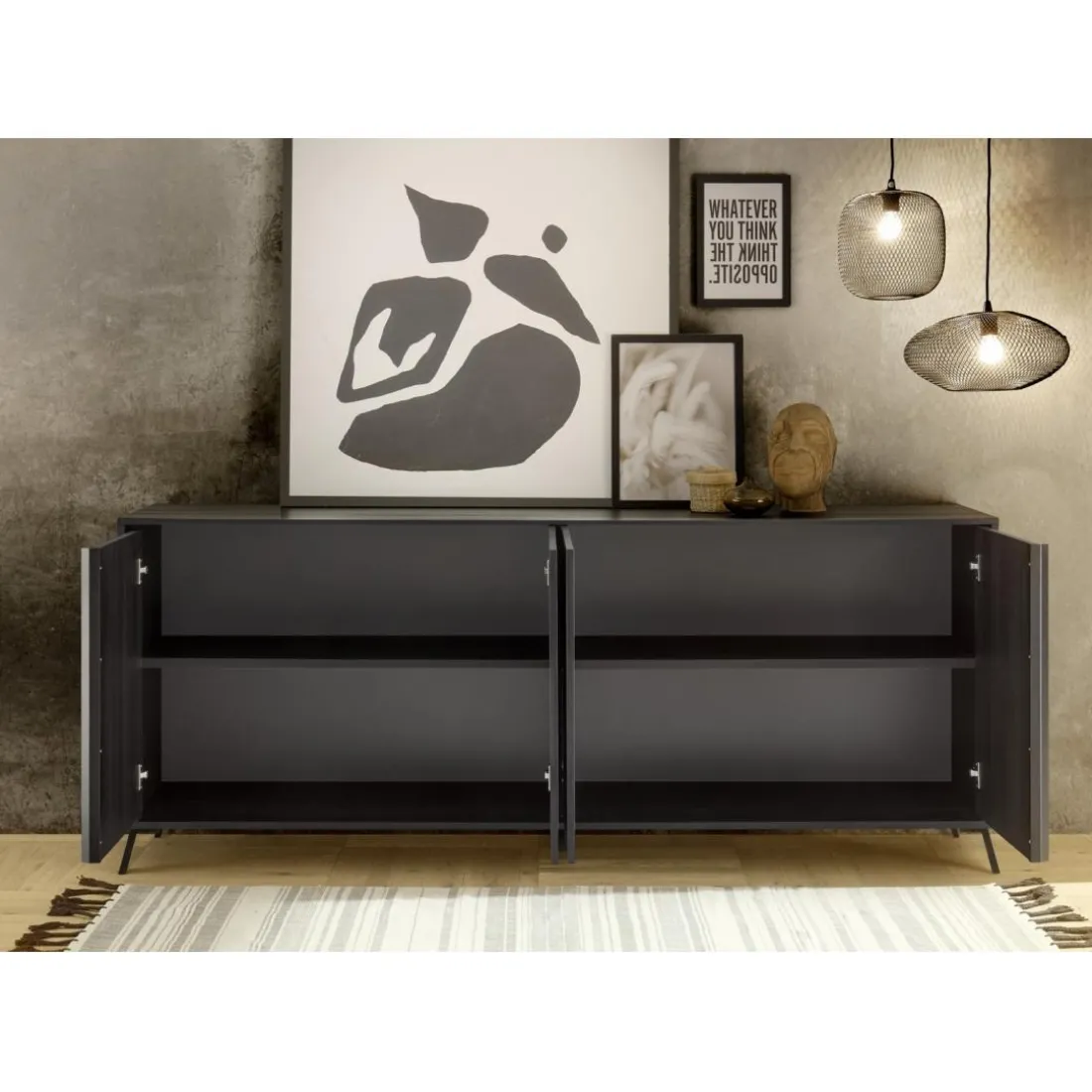 Buffet 4 portes chene gris foncé