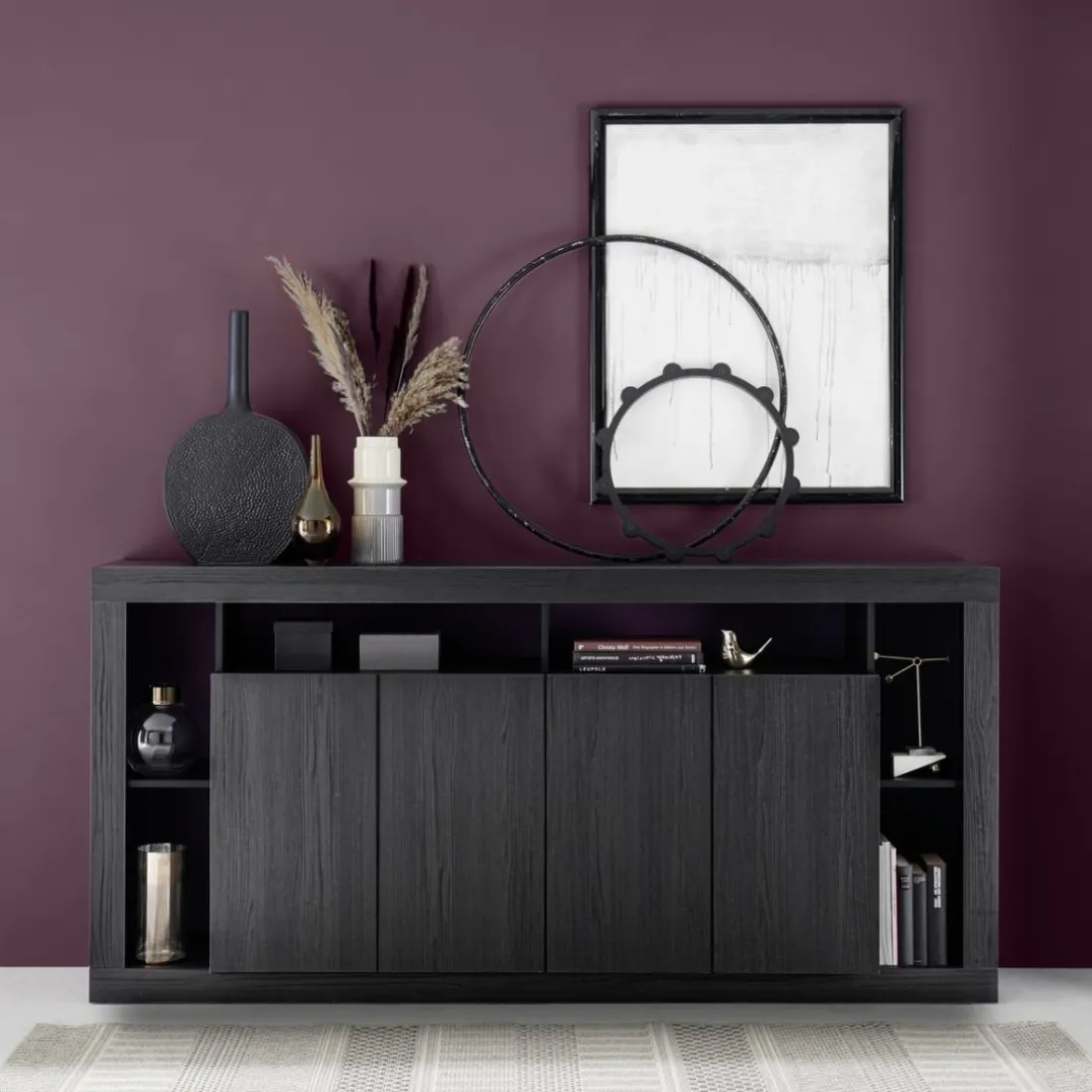 Buffet 4 portes chene noir