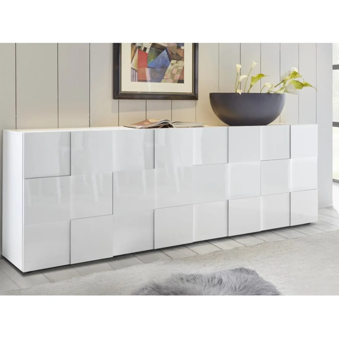Buffet 4 portes en bois DAMA laqué blanc brillant