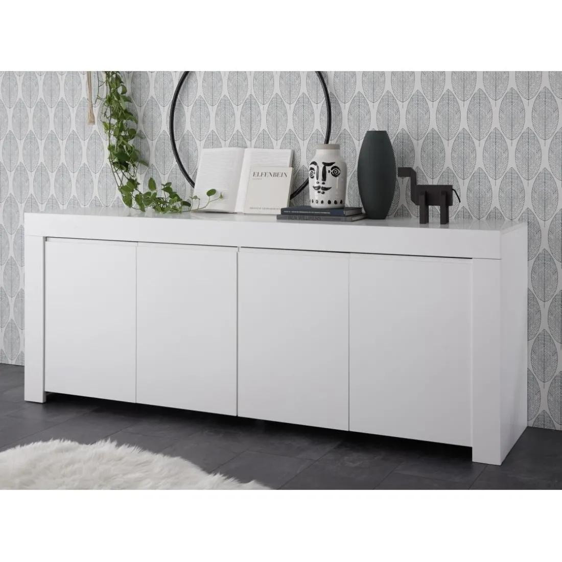 Buffet 4 portes en bois FIRENZE blanc opaque