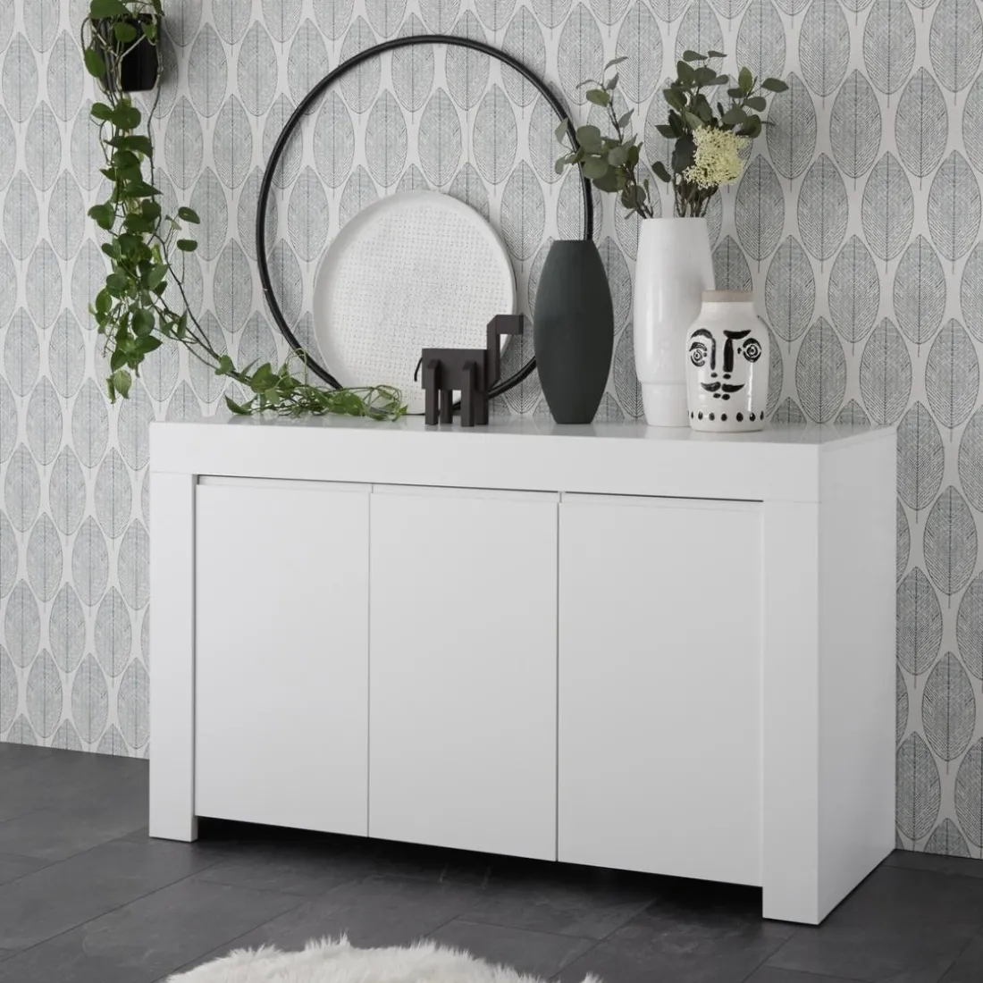 Buffet 3 portes en bois FIRENZE blanc opaque
