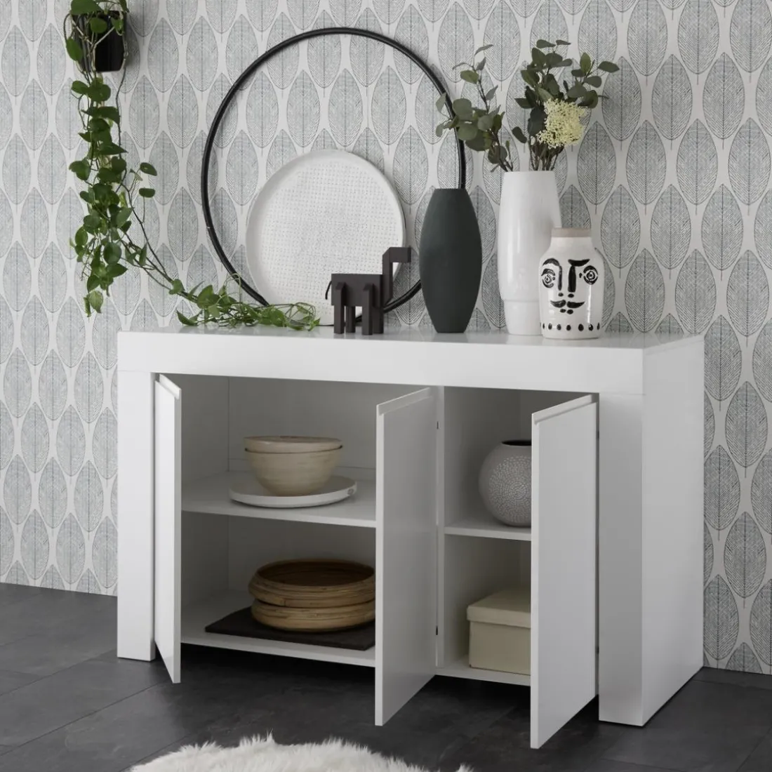Buffet 3 portes en bois FIRENZE blanc opaque