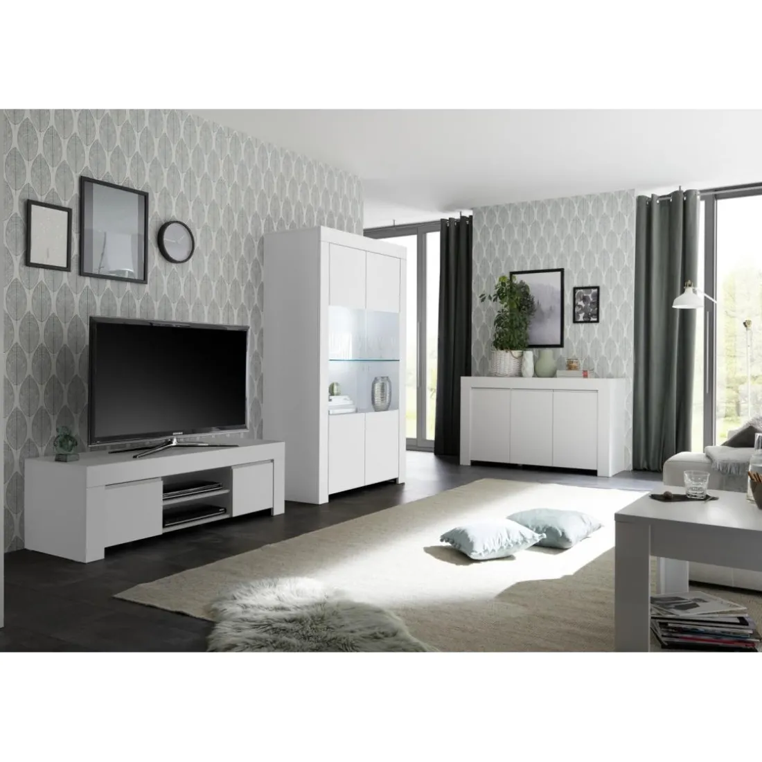 Buffet 3 portes en bois FIRENZE blanc opaque