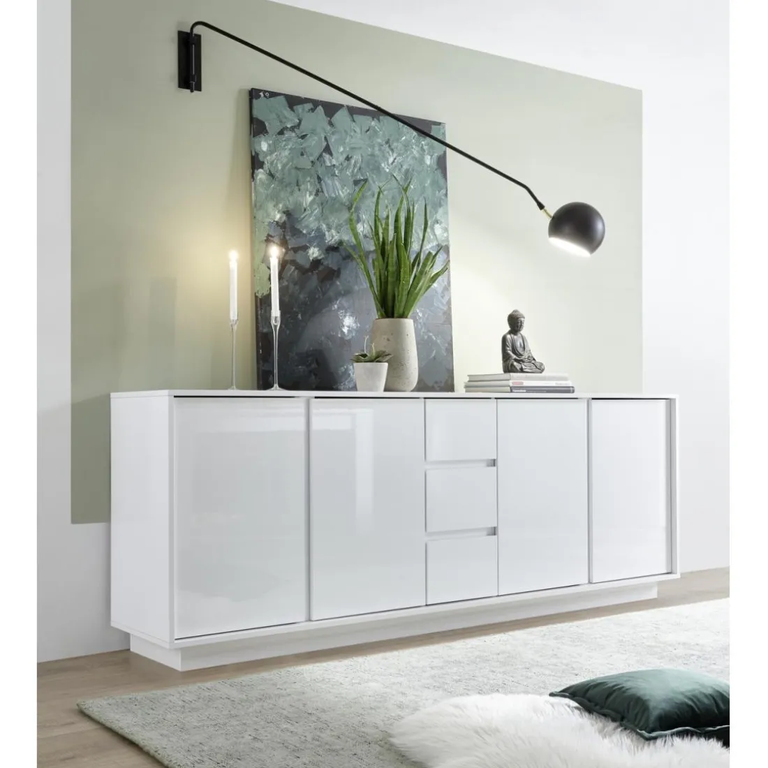 Buffet 4 portes et 3 tiroirs ICE laqué blanc brillant