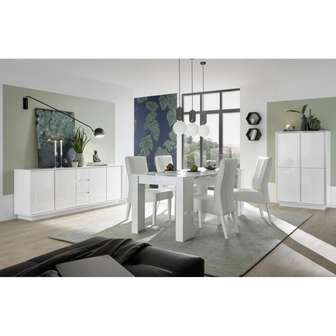 Buffet 4 portes et 3 tiroirs ICE laqué blanc brillant