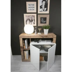 Buffet 2 portes HAMBURG décor chene et laqué blanc