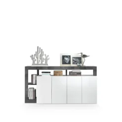 Buffet 4 portes HAMBURG laqué blanc et oxyde