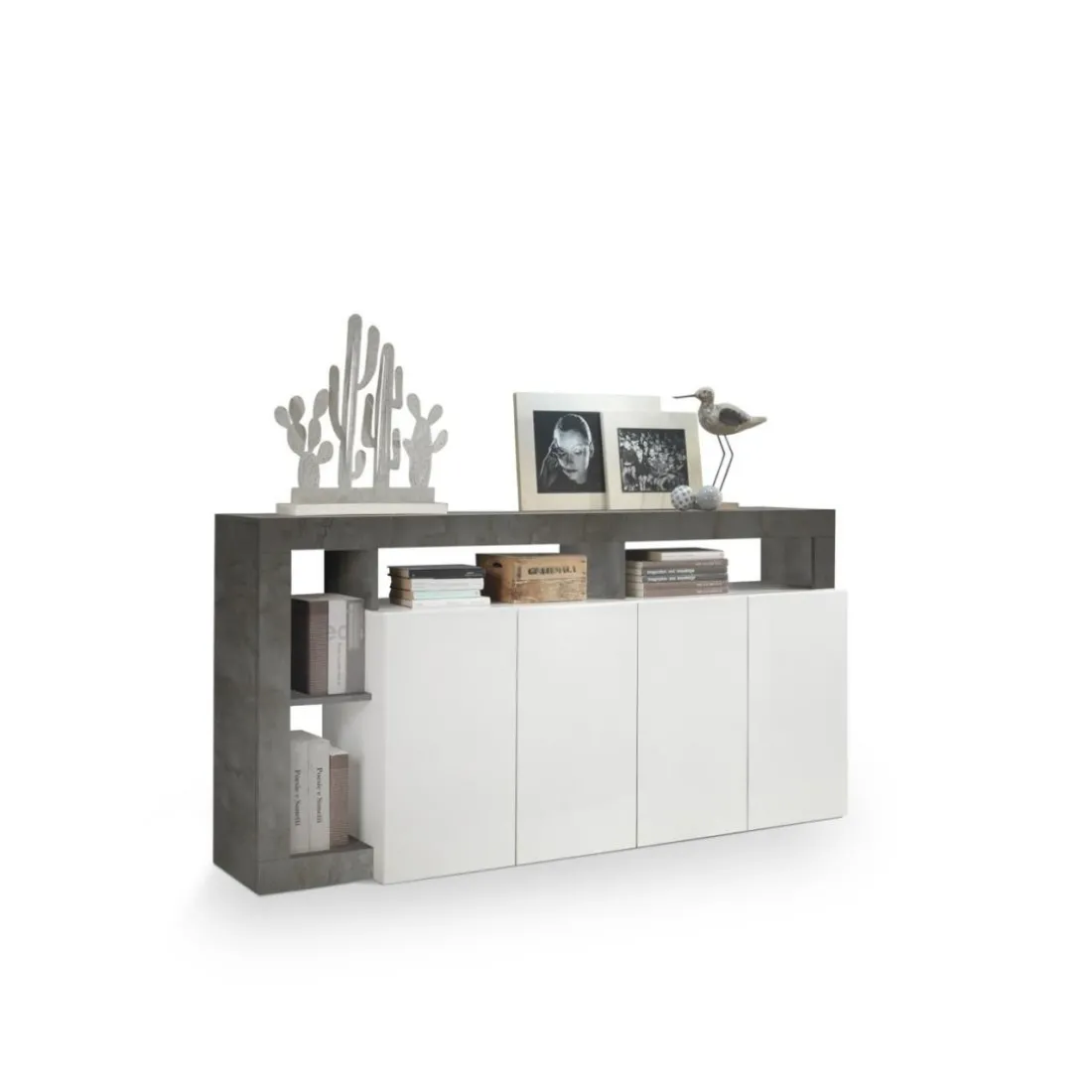 Buffet 4 portes HAMBURG laqué blanc et oxyde