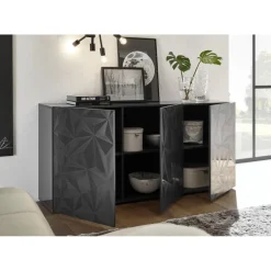 Buffet 3 portes PRISMA laqué anthracite brillant