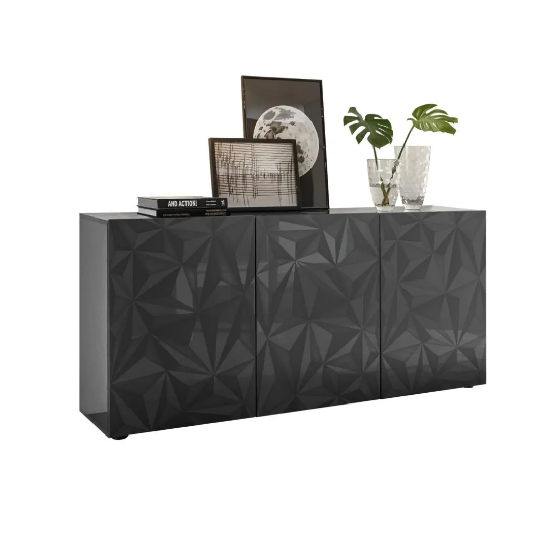Buffet 3 portes PRISMA laqué anthracite brillant