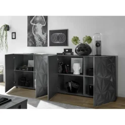 Buffet 4 portes PRISMA laqué anthracite brillant