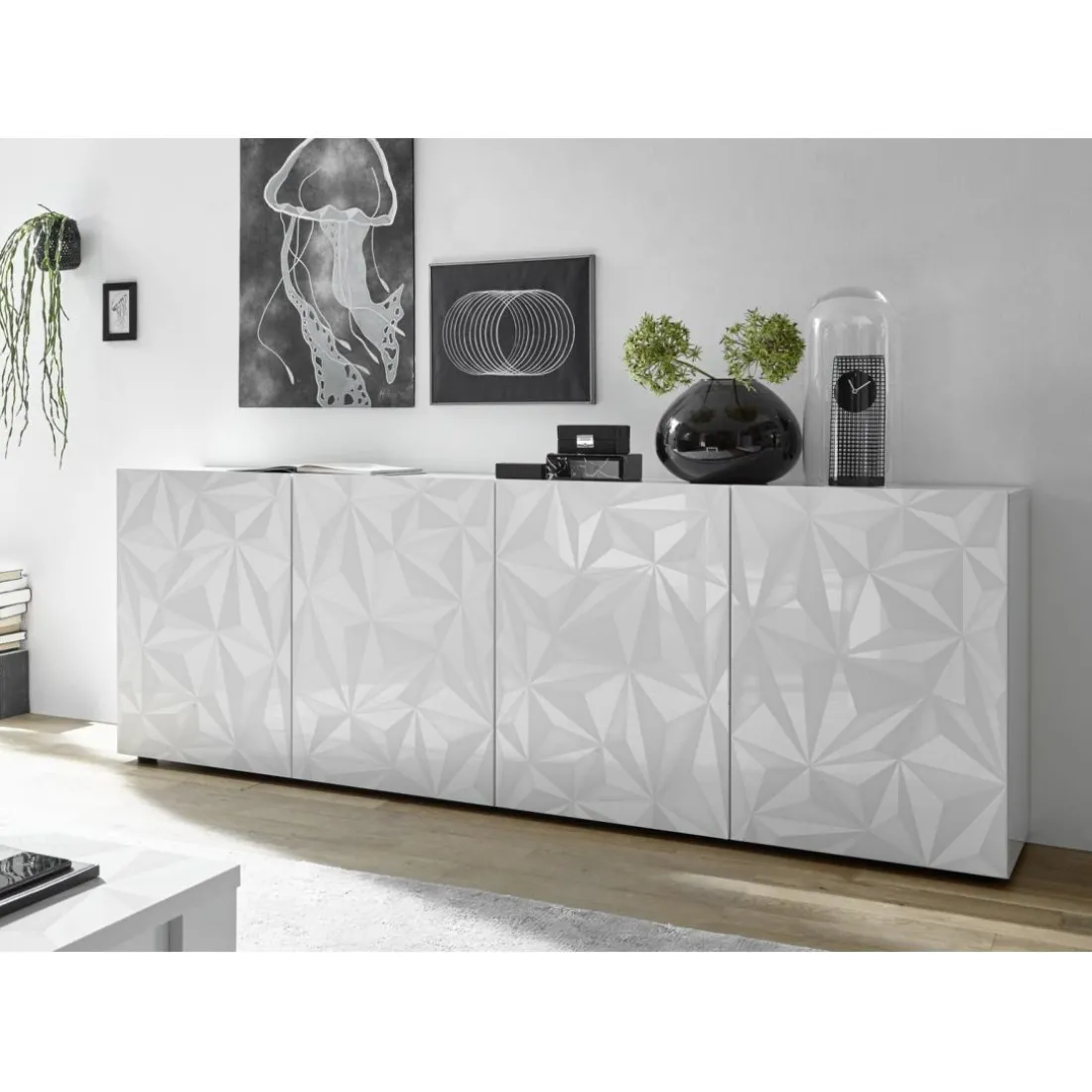 Buffet 4 portes PRISMA laqué blanc brillant