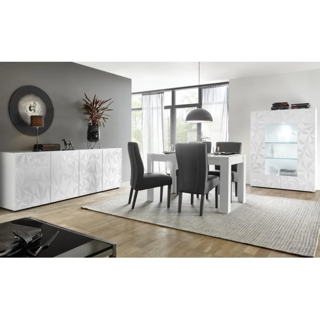 Buffet 4 portes PRISMA laqué blanc brillant