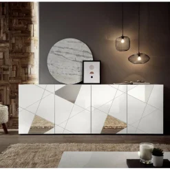 Buffet 4 portes VITTORIA blanc laqué avec sérigraphie