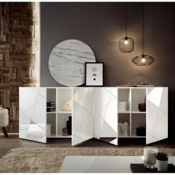 Buffet 4 portes VITTORIA blanc laqué avec sérigraphie