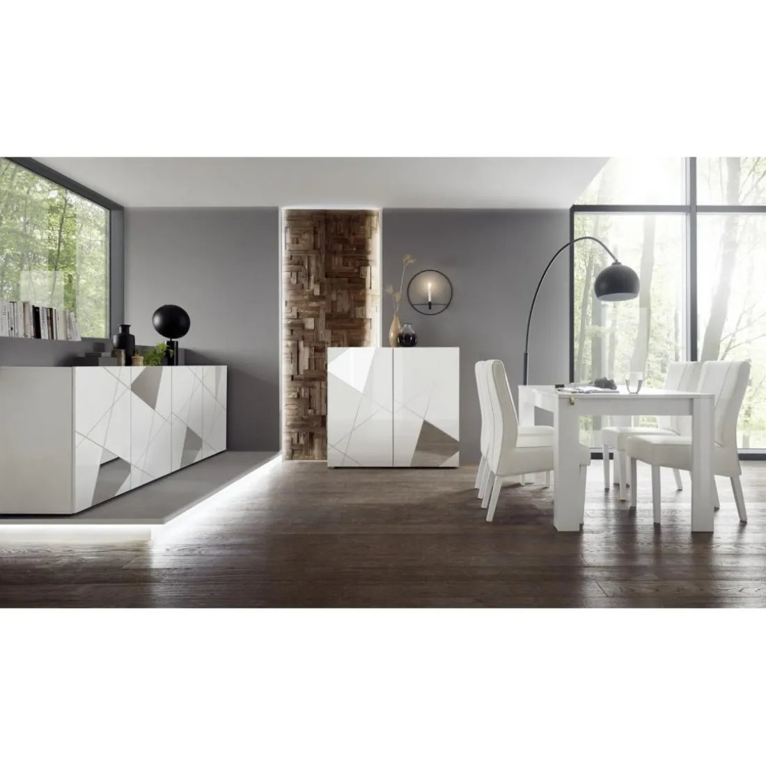 Buffet 4 portes VITTORIA blanc laqué avec sérigraphie