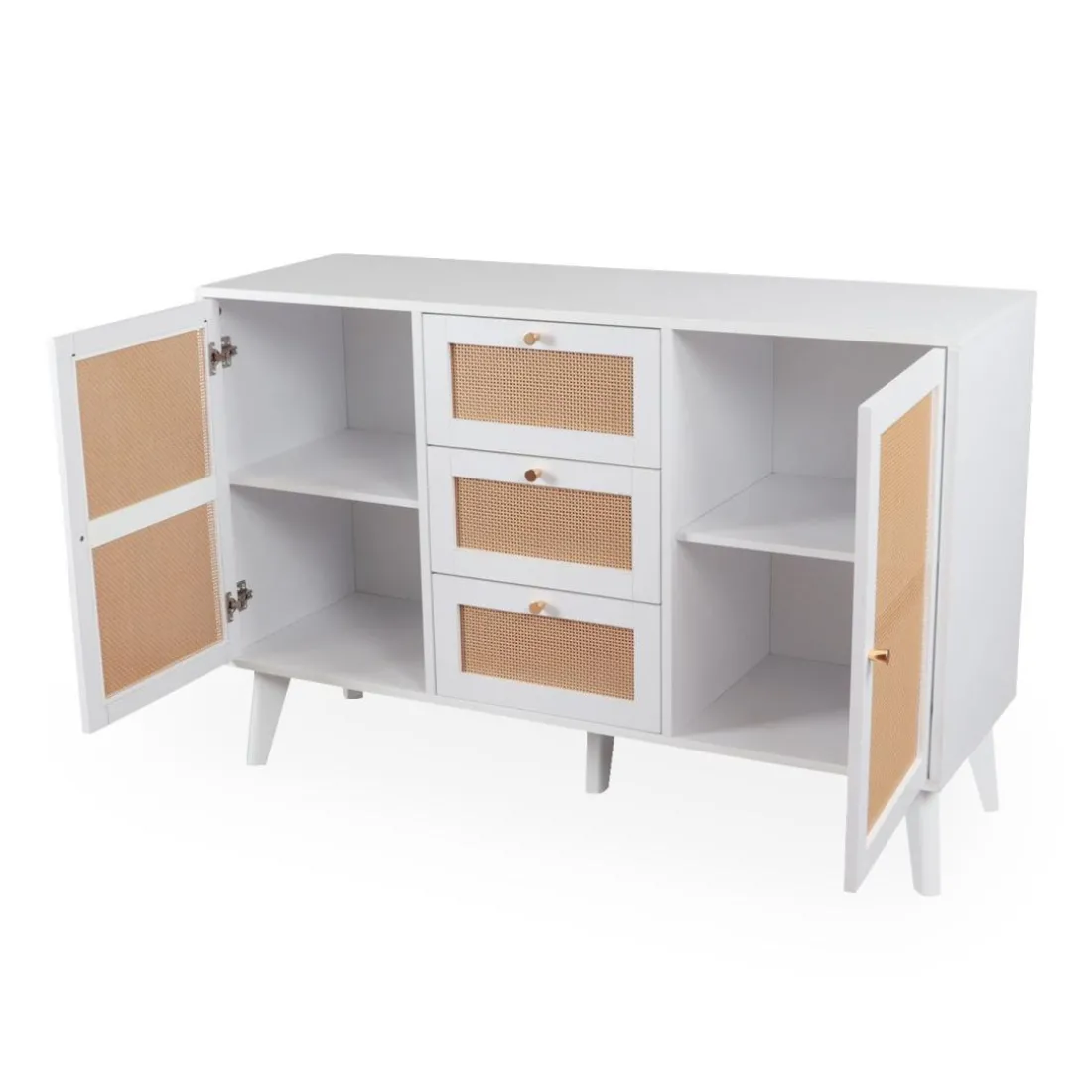 Buffet 3 tiroirs et 2 portes avec cannage Dalgora Blanc