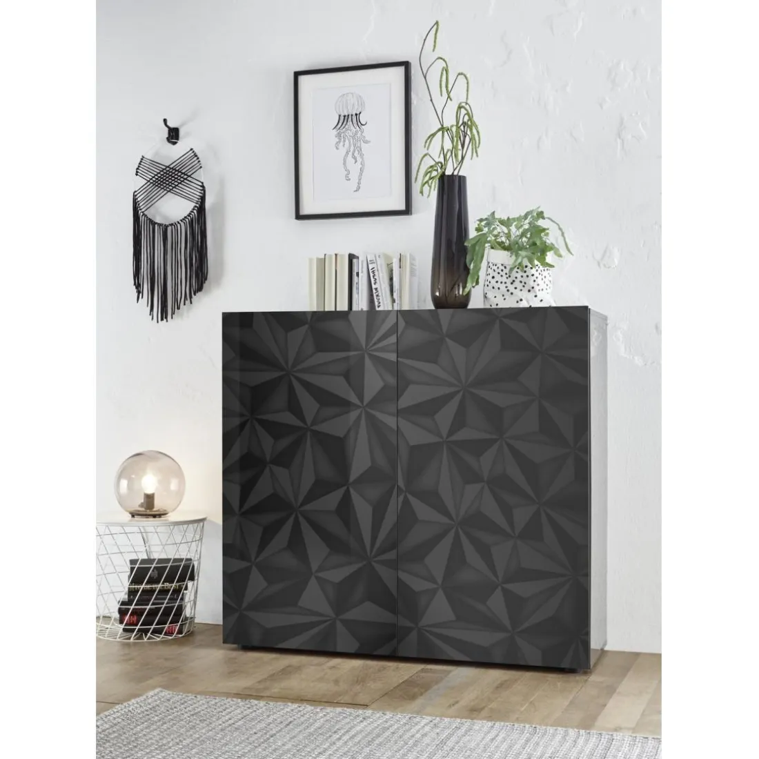 Buffet haut 2 portes PRISMA laqué anthracite brillant