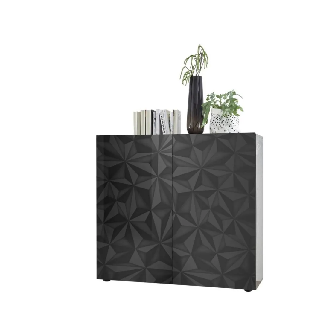 Buffet haut 2 portes PRISMA laqué anthracite brillant