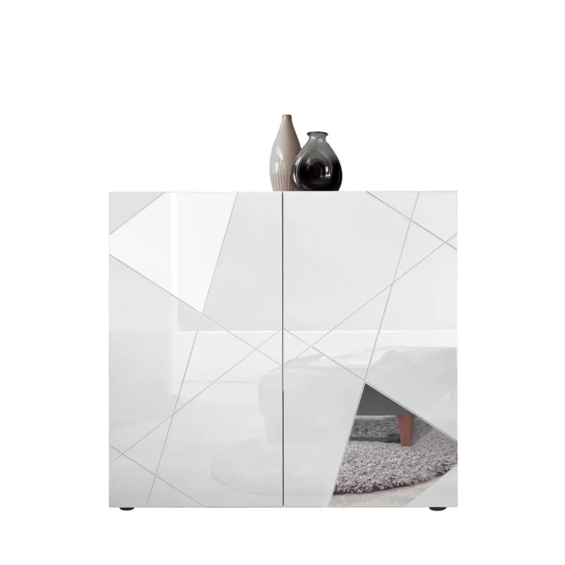 Buffet haut 2 portes VITTORIA blanc laqué avec sérigraphie