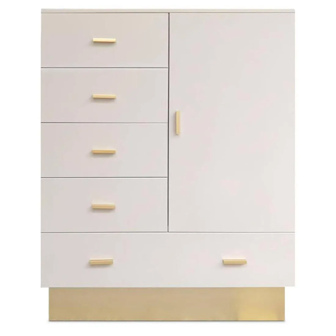 Buffet haut moderne 5 tiroirs et 1 porte Taupe clair et Or