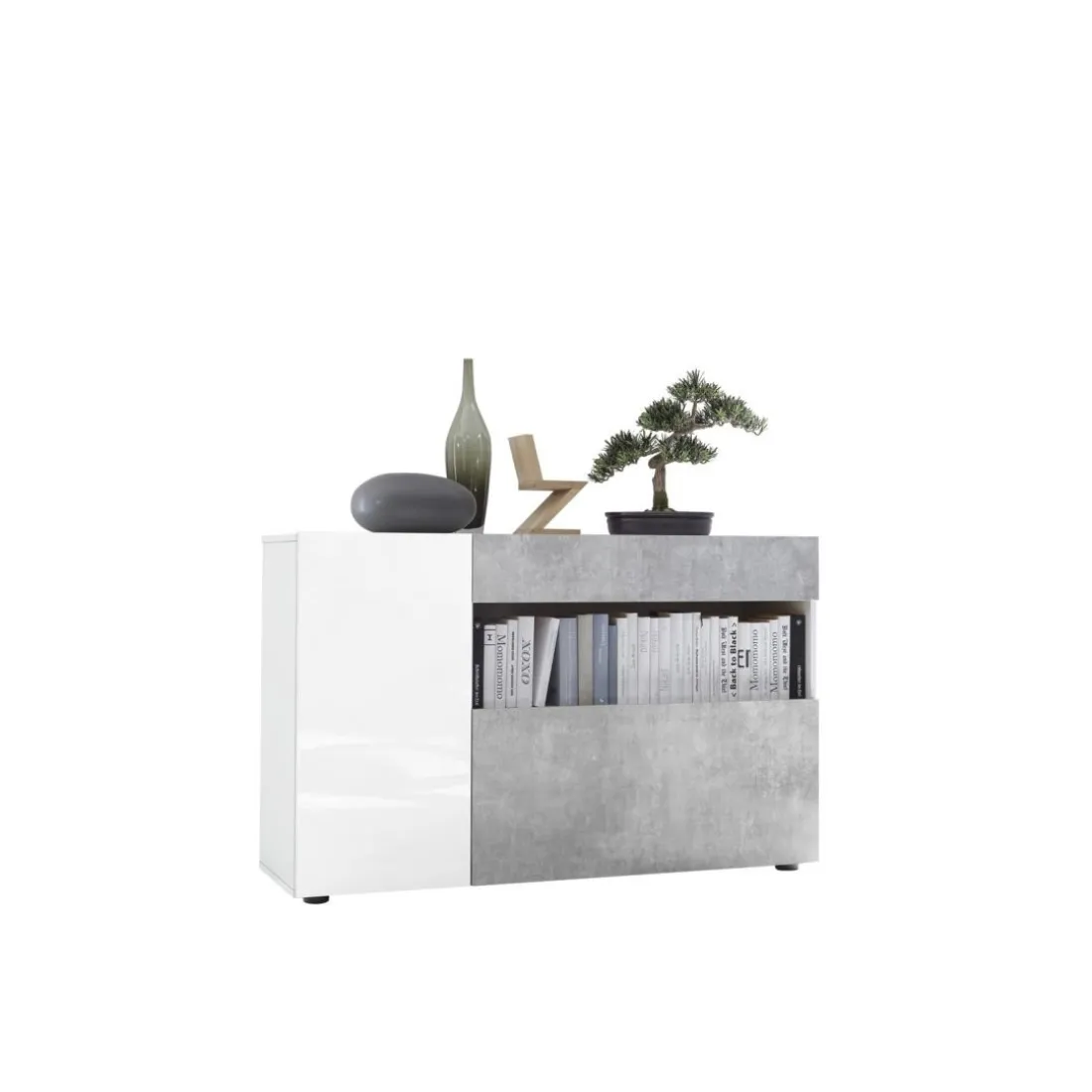 Buffet une porte, 1 tiroir, 1 abattant NICE blanc et facade décor beton