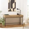 Bureau 2 tiroirs décor effet bois rainuré noir et naturel SCOTT