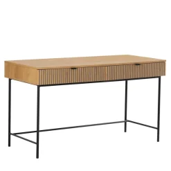 Bureau 2 tiroirs décor effet bois rainuré noir et naturel SCOTT