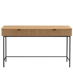 Bureau 2 tiroirs décor effet bois rainuré noir et naturel SCOTT