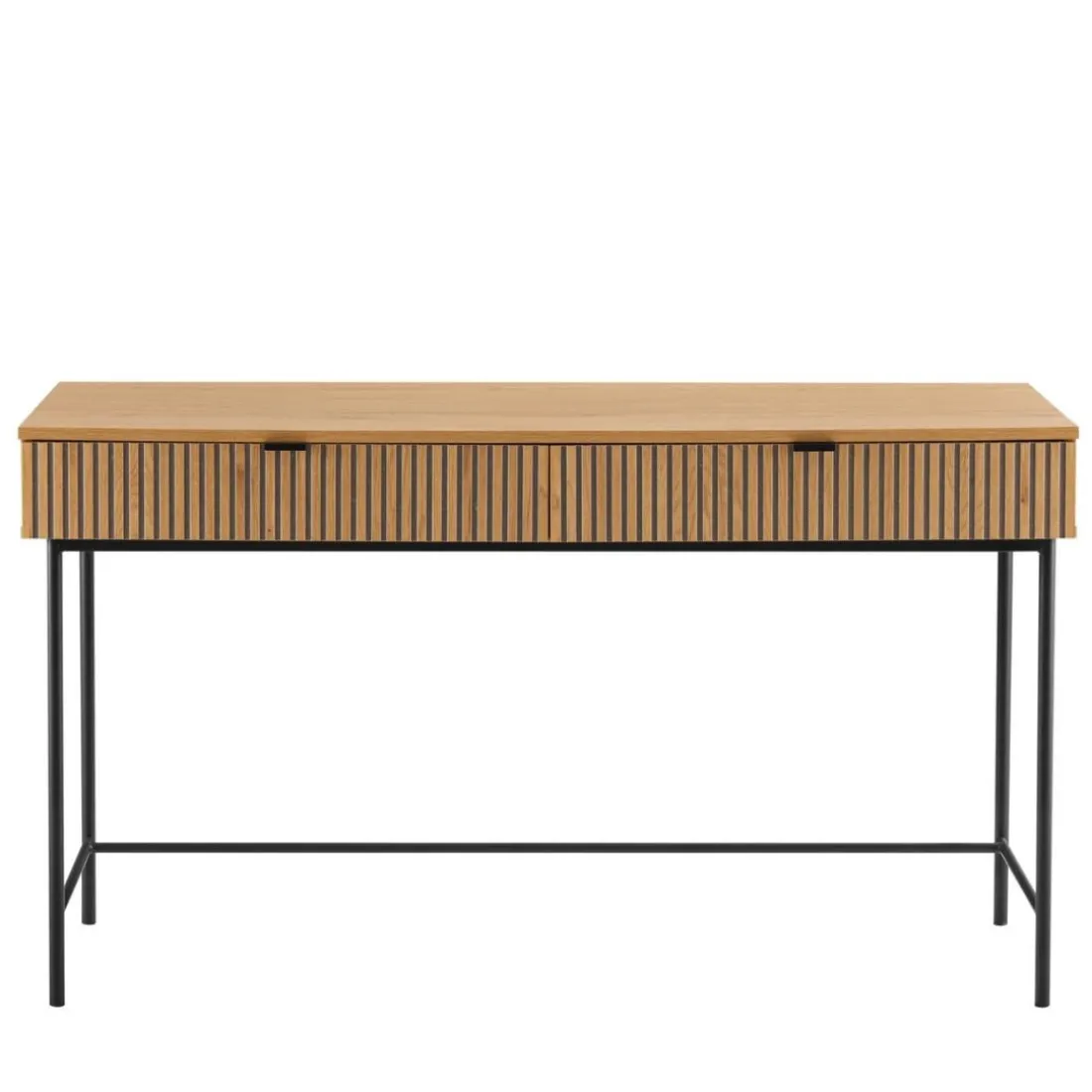 Bureau 2 tiroirs décor effet bois rainuré noir et naturel SCOTT