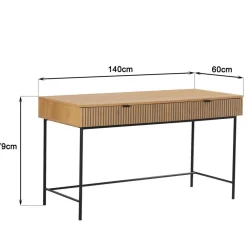 Bureau 2 tiroirs décor effet bois rainuré noir et naturel SCOTT