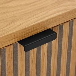 Bureau 2 tiroirs décor effet bois rainuré noir et naturel SCOTT