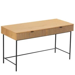 Bureau 2 tiroirs décor effet bois rainuré noir et naturel SCOTT