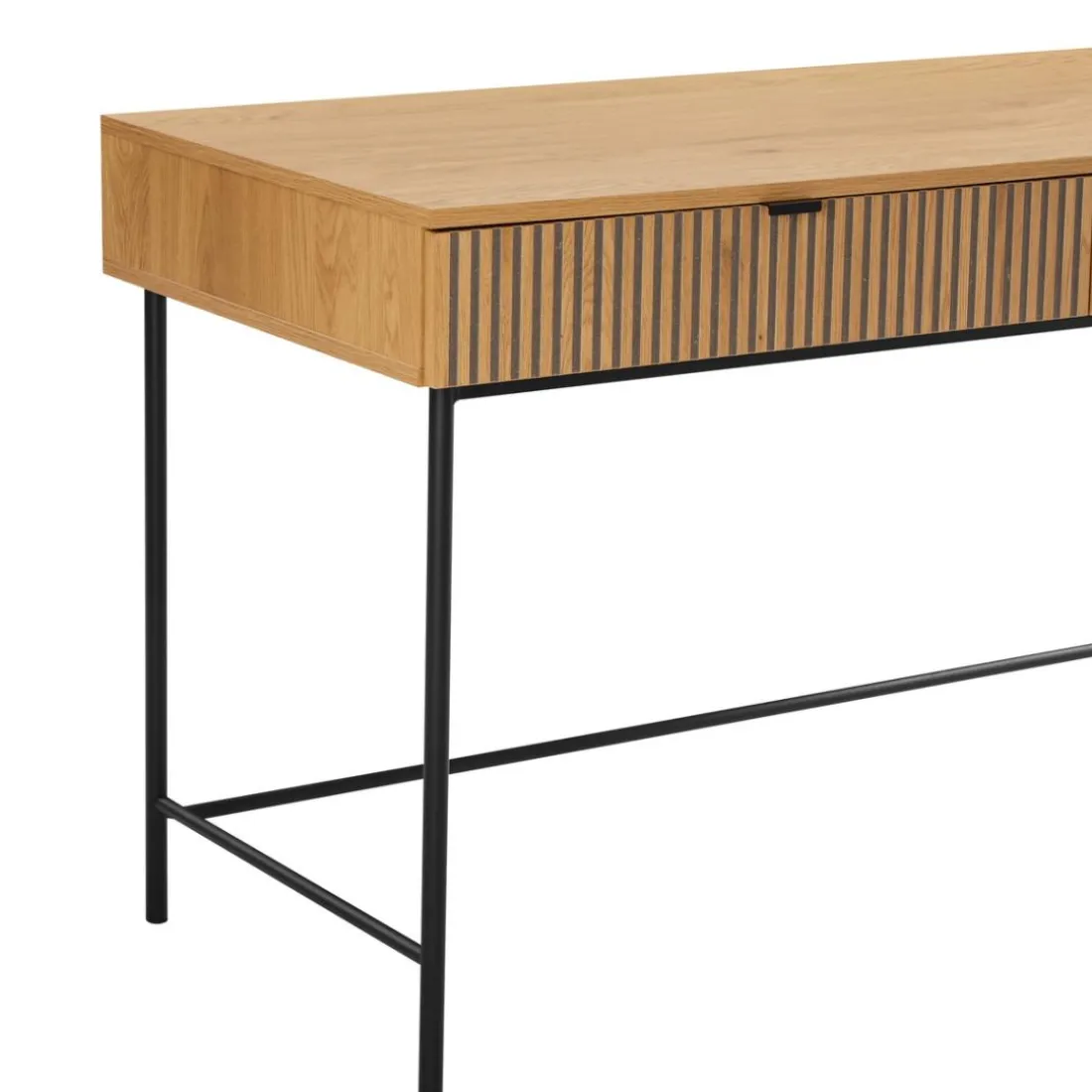 Bureau 2 tiroirs décor effet bois rainuré noir et naturel SCOTT