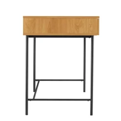 Bureau 2 tiroirs décor effet bois rainuré noir et naturel SCOTT