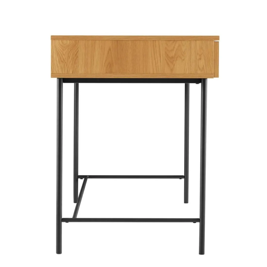 Bureau 2 tiroirs décor effet bois rainuré noir et naturel SCOTT
