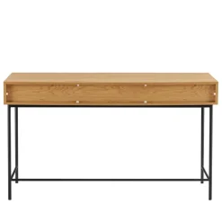 Bureau 2 tiroirs décor effet bois rainuré noir et naturel SCOTT