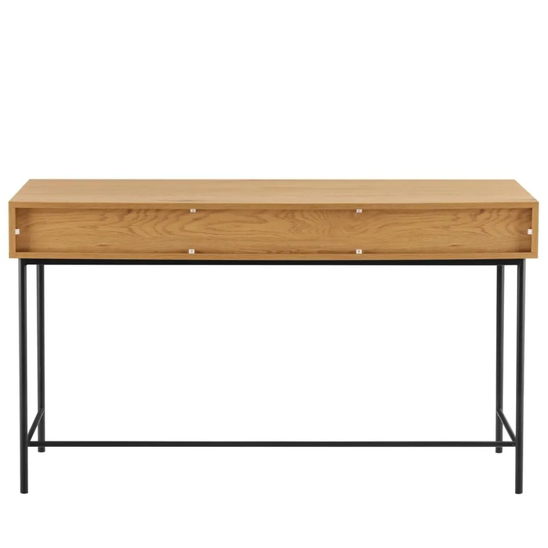 Bureau 2 tiroirs décor effet bois rainuré noir et naturel SCOTT