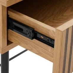 Bureau 2 tiroirs décor effet bois rainuré noir et naturel SCOTT