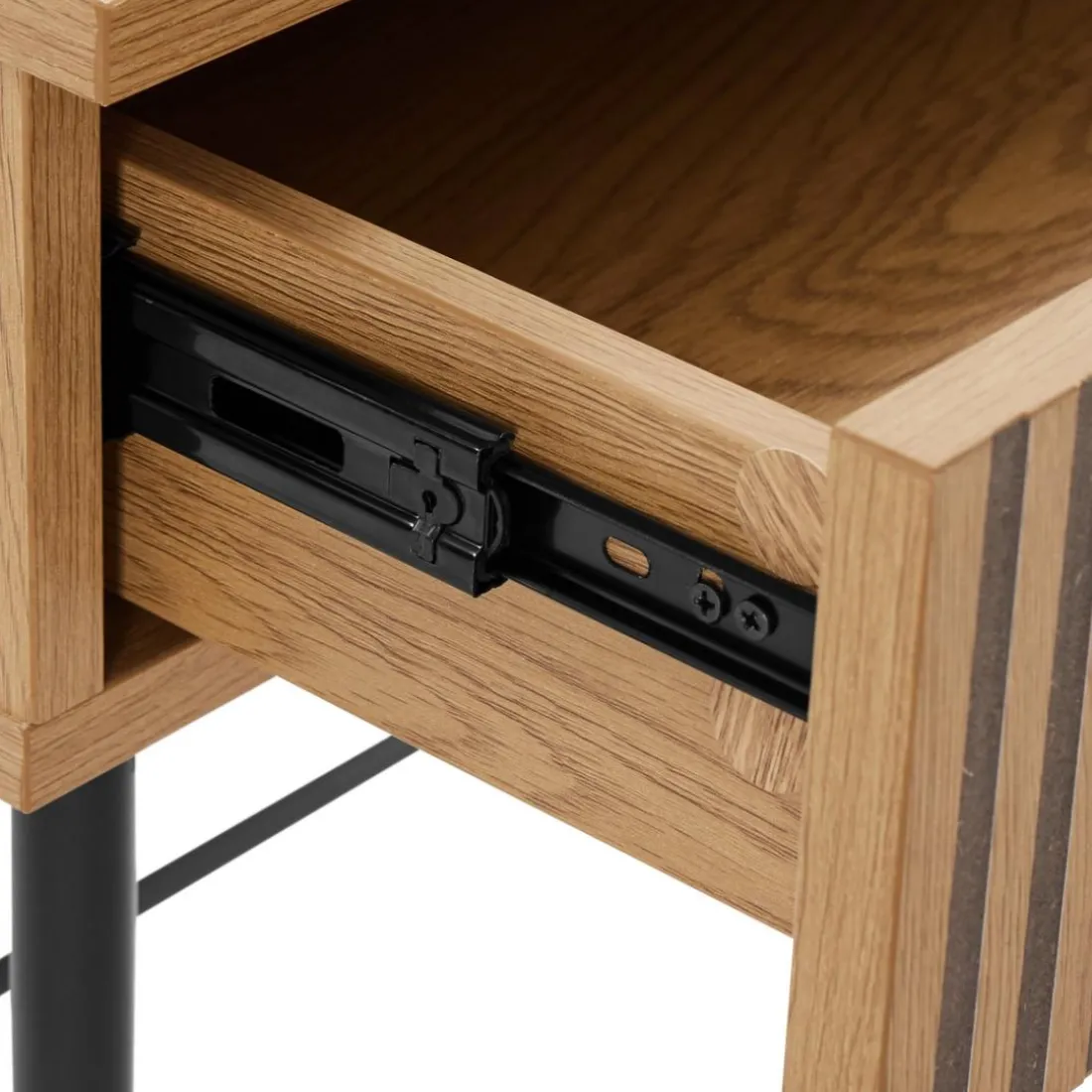 Bureau 2 tiroirs décor effet bois rainuré noir et naturel SCOTT