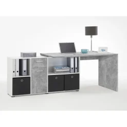 Bureau Angulaire Réversible Gris Béton Blanc MOUFY
