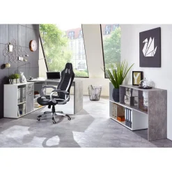 Bureau Angulaire Réversible Gris Béton Blanc MOUFY