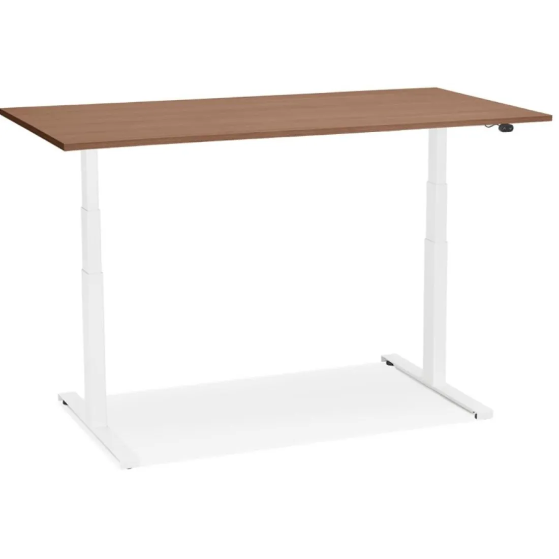 Bureau assis debout électrique 'TRONIK' blanc avec plateau en bois finition Noyer